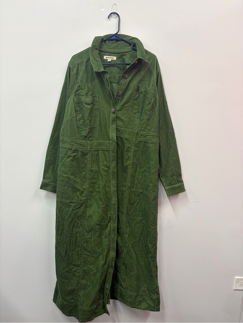 Boden Green Button-Front Midi Dress with Belt Sz L 20-22 - Picture 4 of 6